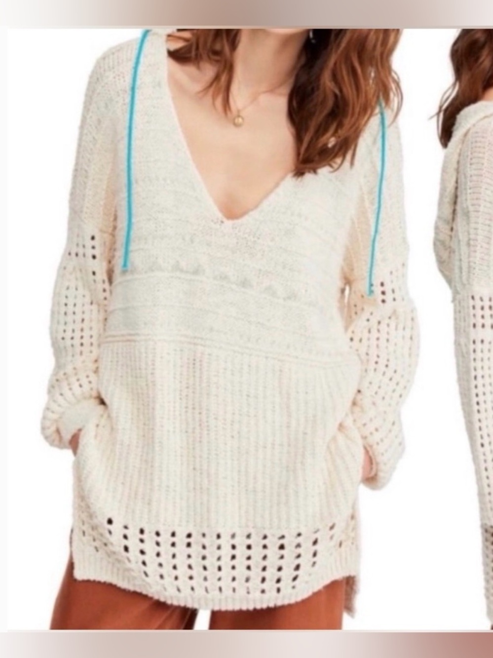 Free People “One That I Want” Crochet Hooded Pullover Sweater